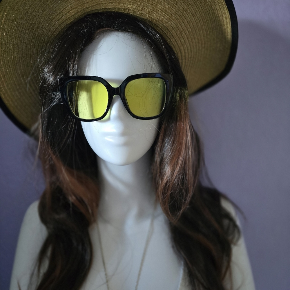 Stylish Black RIM Sunglasses with Yellow Lenses
